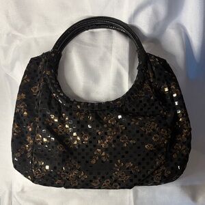 Black Sequin w/Copper Floral Print Hobo Bag NWOT